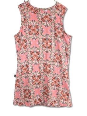 Casa Cabana Linen Blend Kaleidoscope Print Shift Dress Coral Green XL Lined